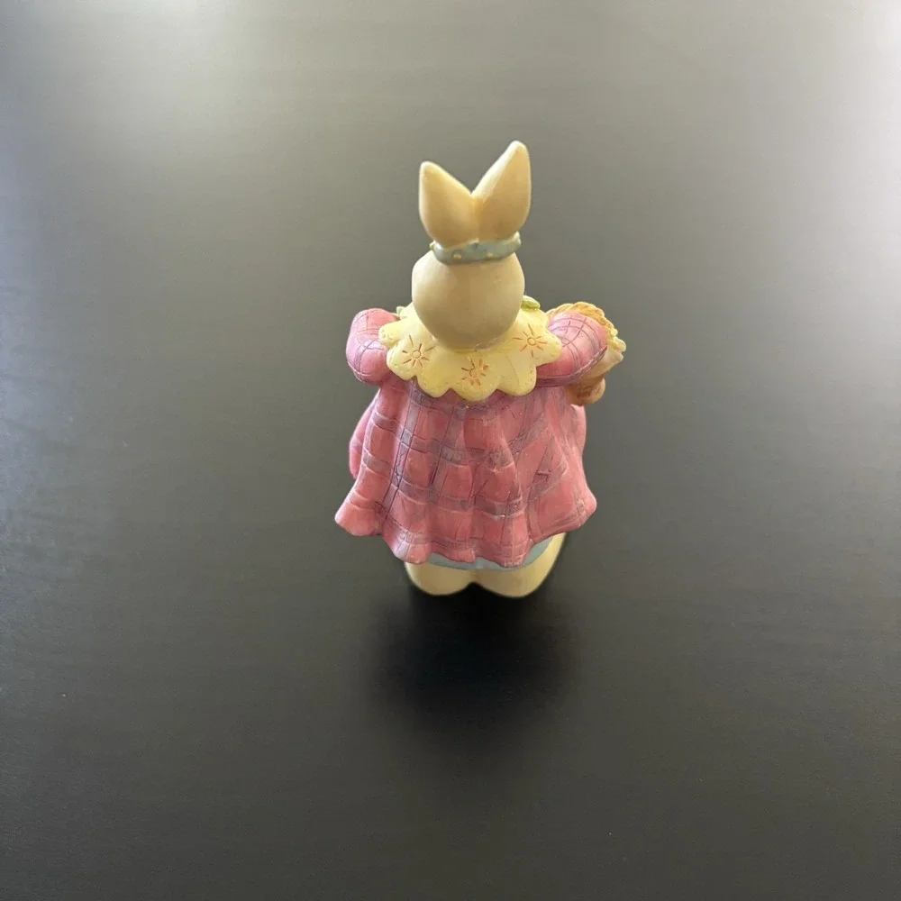 Tan Easter Bunny Statue Pink‎ Dress w/ Basket + Carrot 4